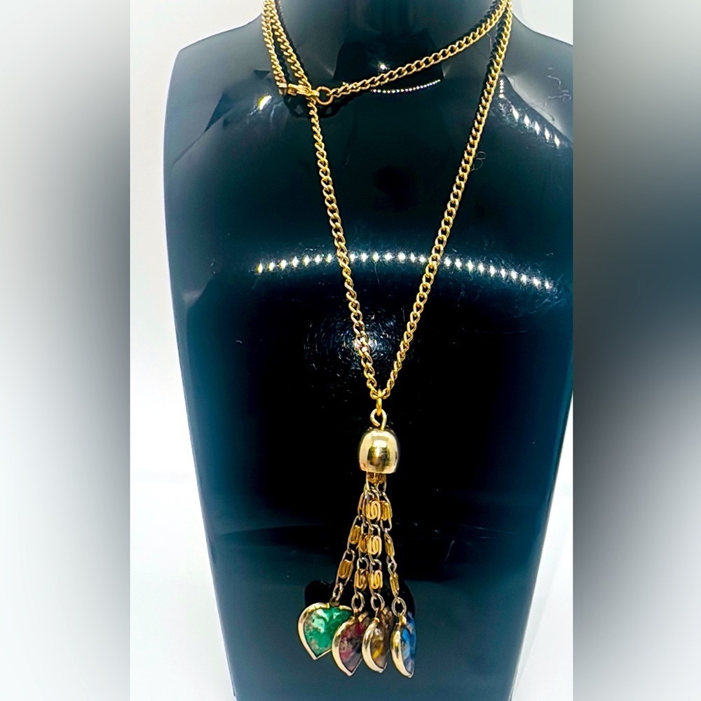 Vintage genuine gemstone heart necklace.​​